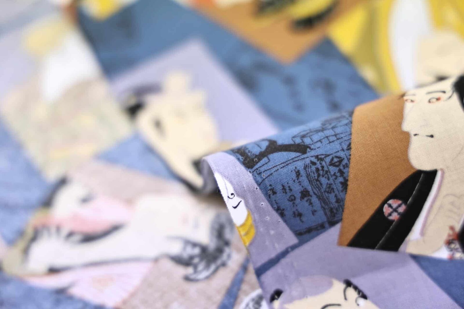 Japanese fabric – Kabuki portraits blue background