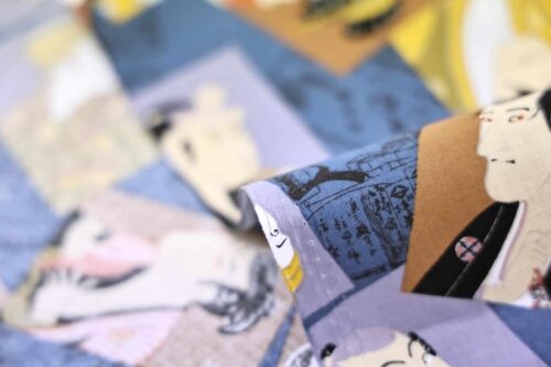 Japanese fabric – Kabuki portraits blue background