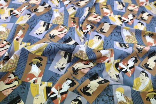 Japanese fabric – Kabuki portraits blue background