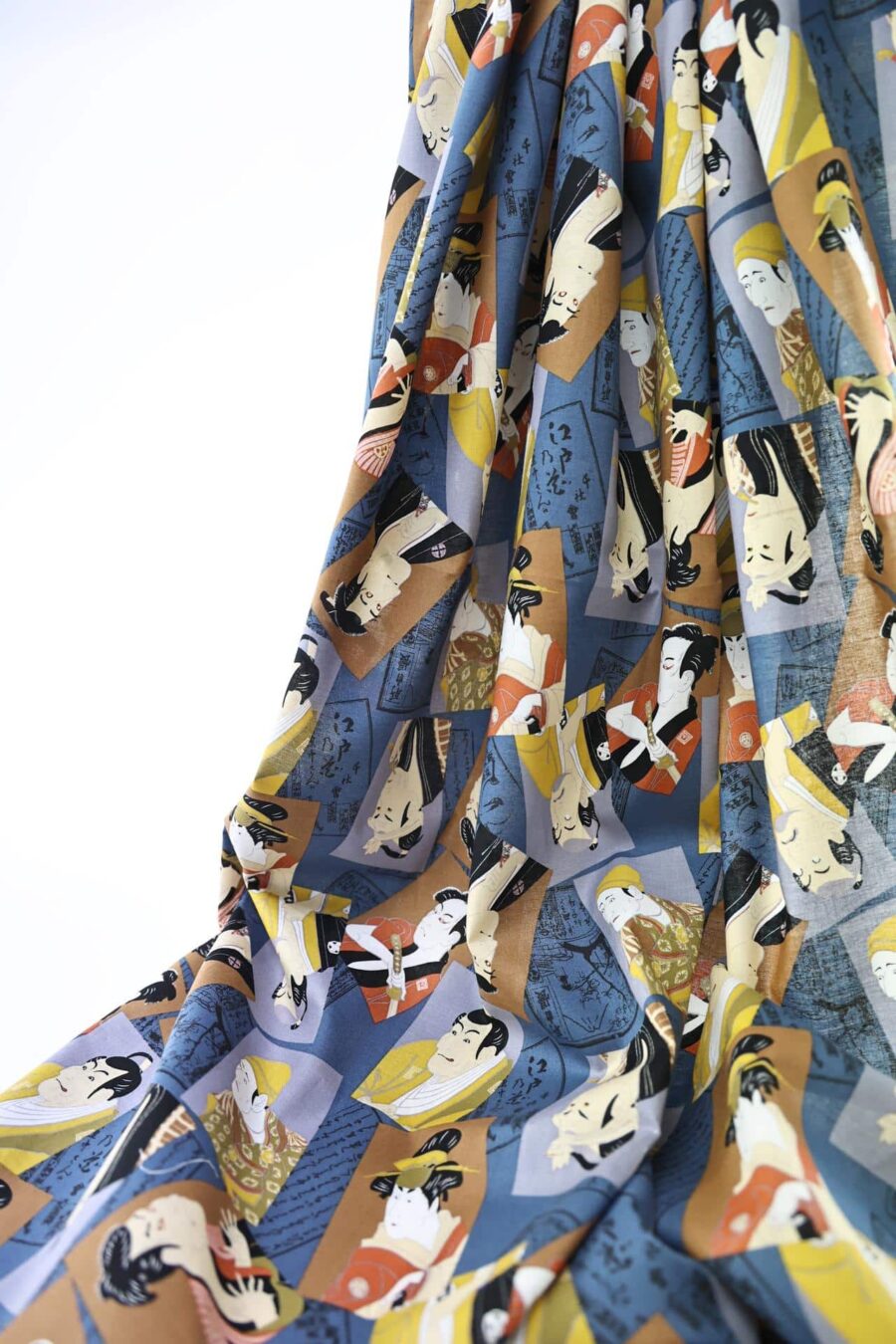 Japanese fabric – Kabuki portraits blue background