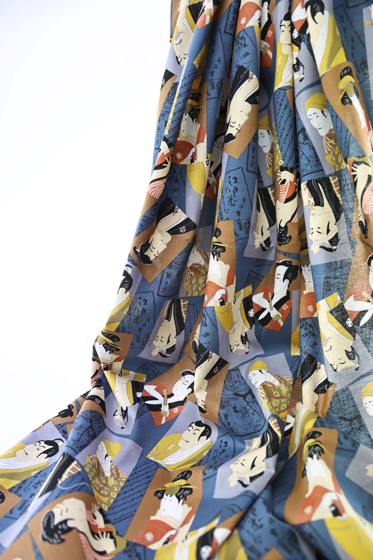 Japanese fabric – Kabuki portraits blue background