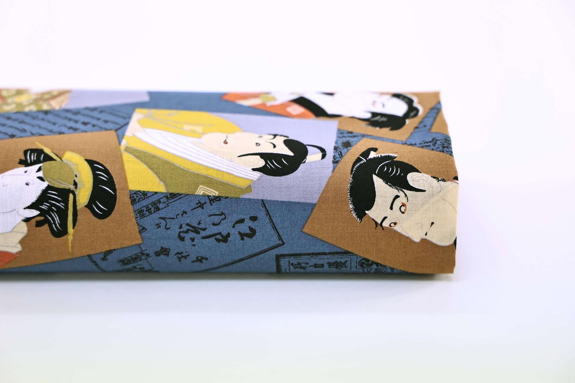 Japanese fabric – Kabuki portraits blue background
