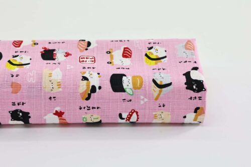 Japanese kawaii Sushi Neko fabric pink background