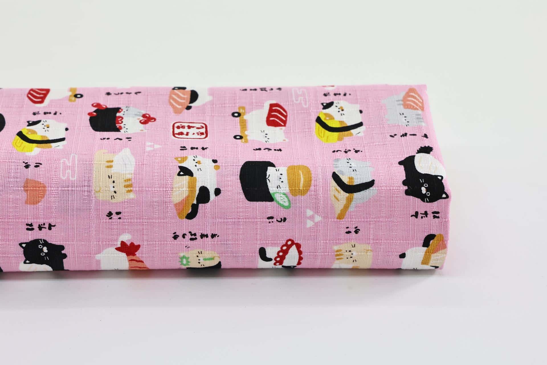 Japanese kawaii Sushi Neko fabric pink background