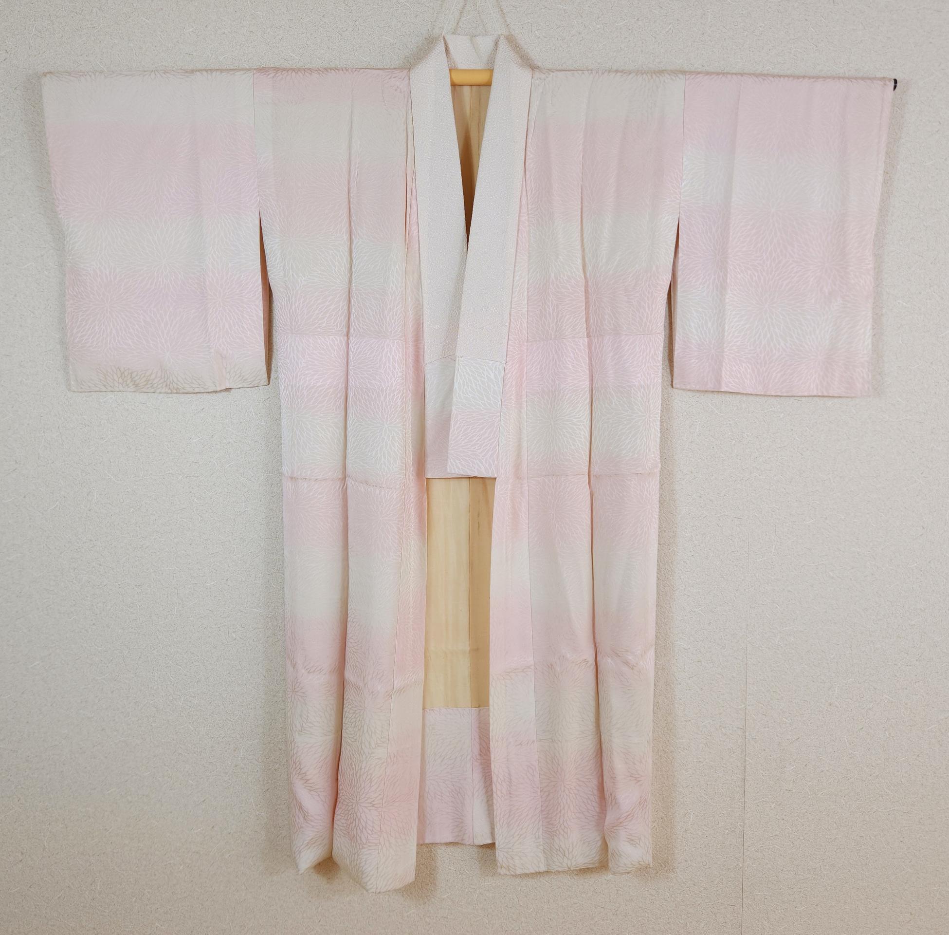 Nagajuban in pink kiku-patterned brocade