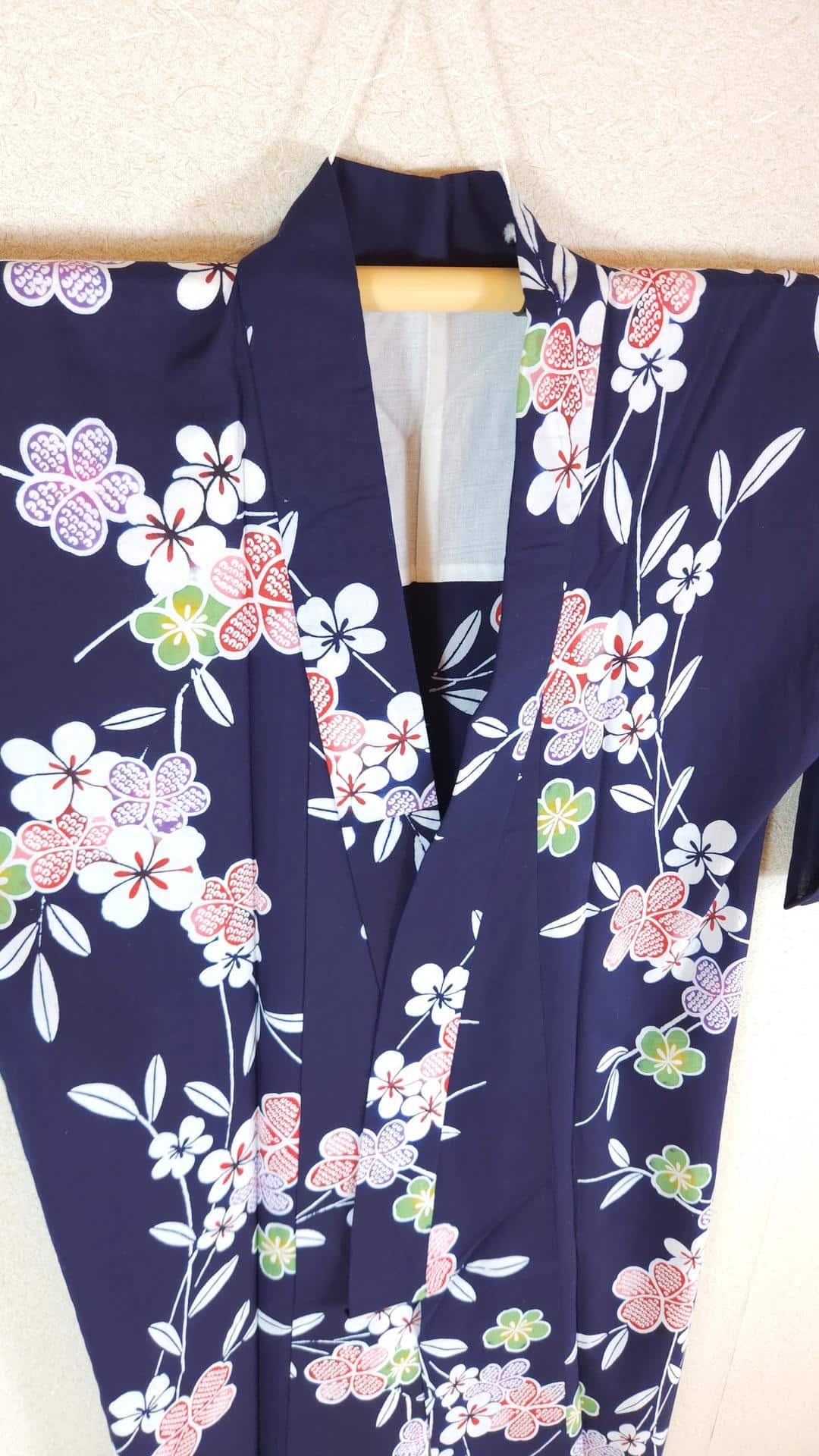 Navy blue Yukata with colorful flowers