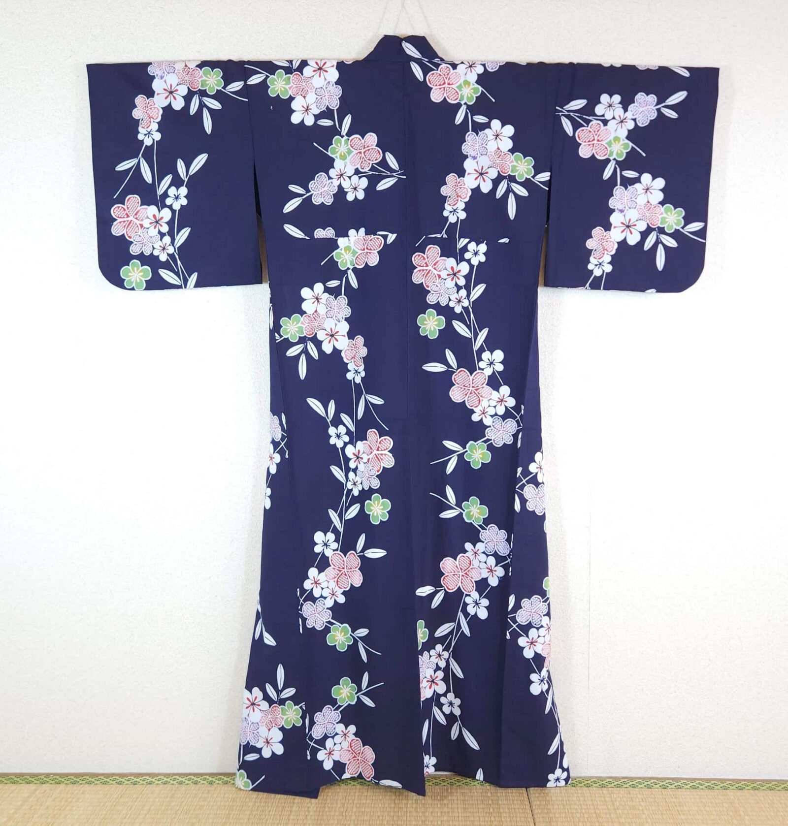 Navy blue Yukata with colorful flowers