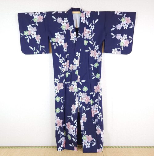 Navy blue Yukata with colorful flowers
