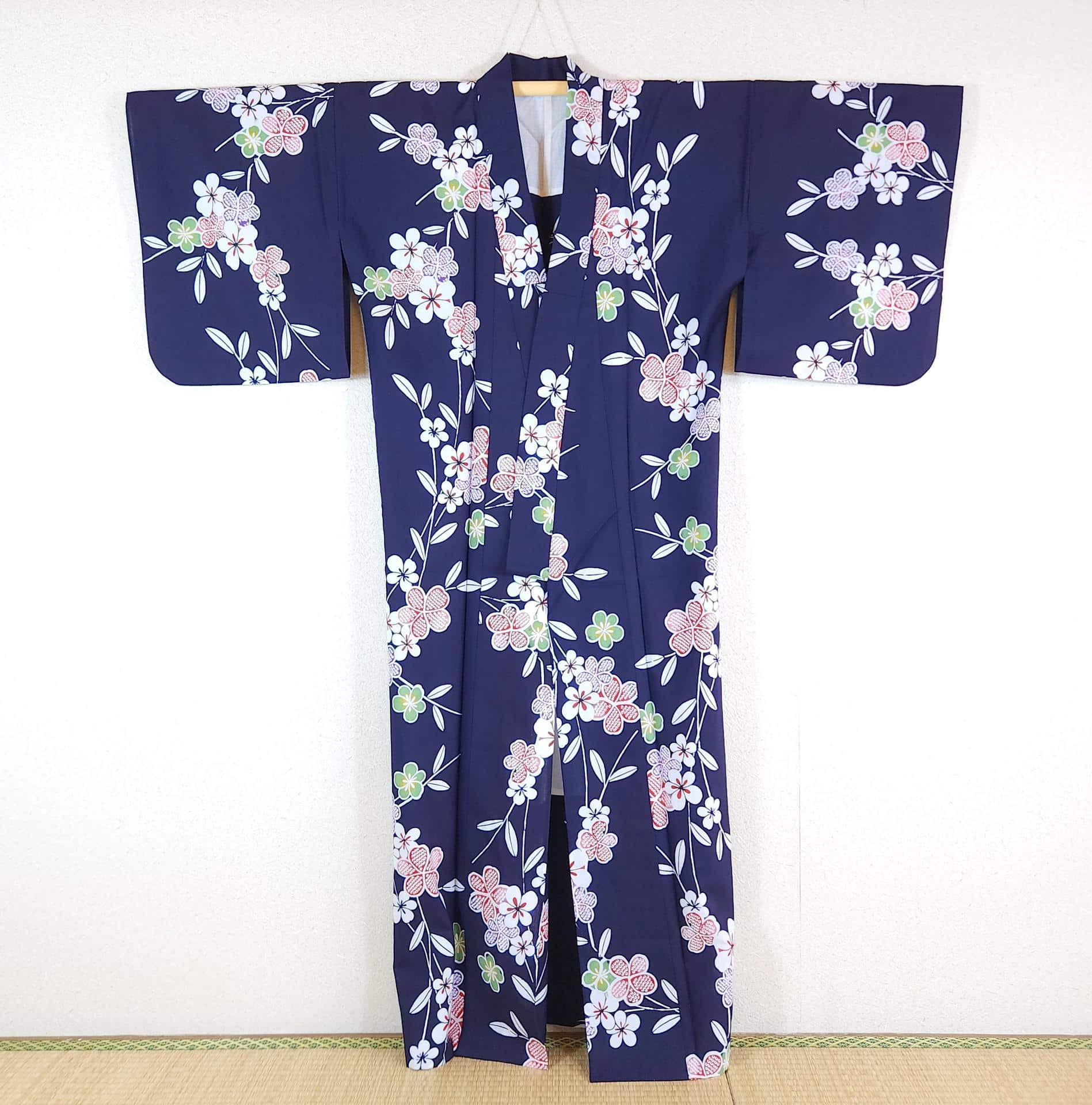 Navy blue Yukata with colorful flowers