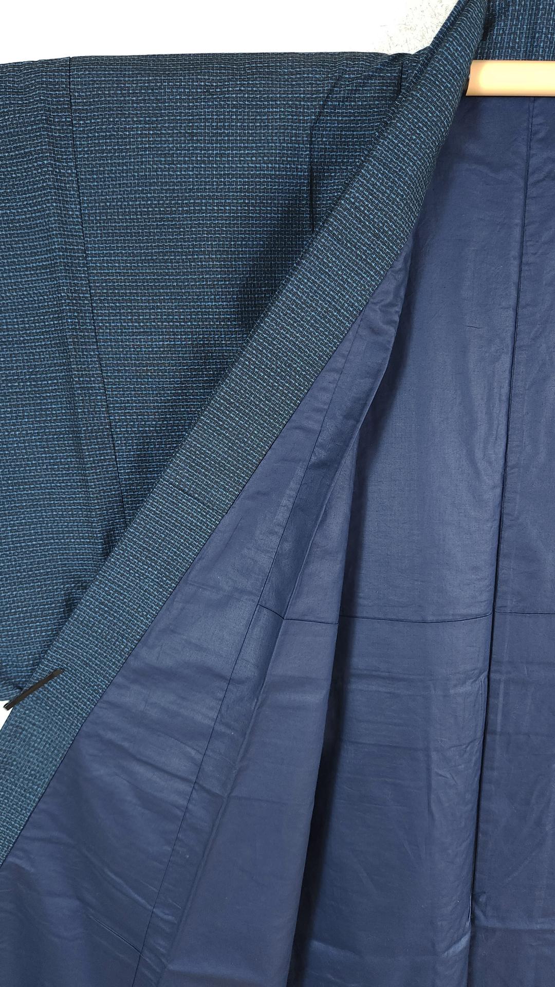 Navy blue men's Kimono set with landscape design