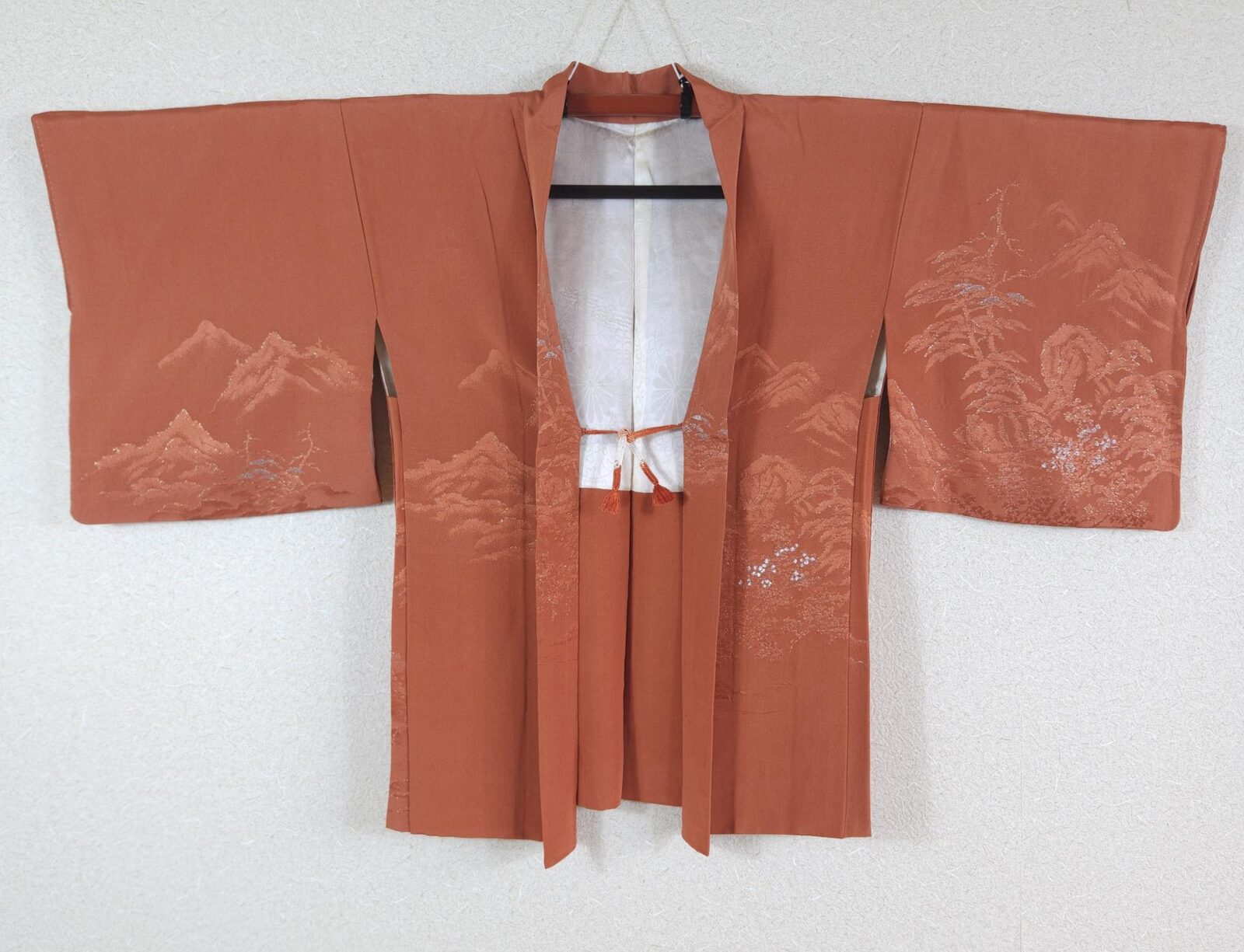 Orange Haori with silver landscape motifs