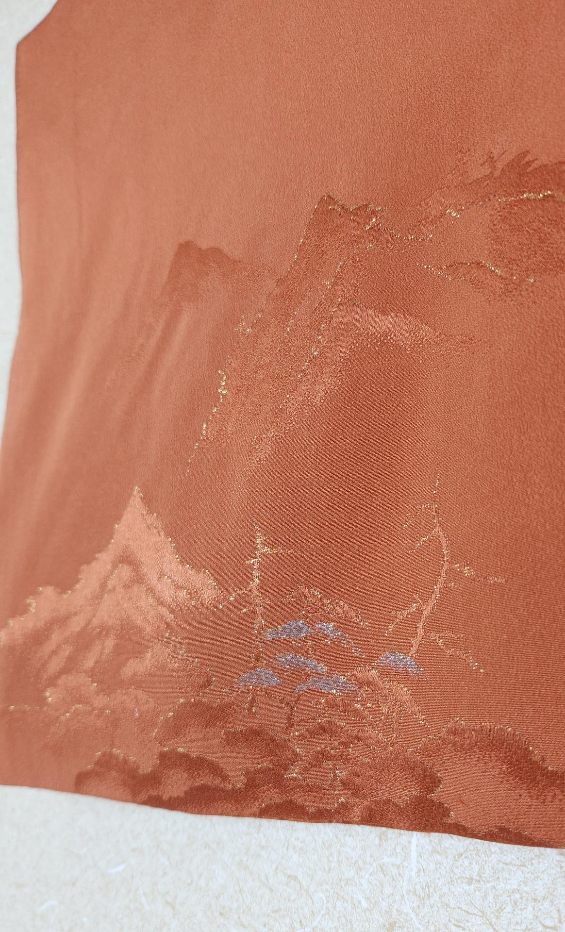 Orange Haori with silver landscape motifs