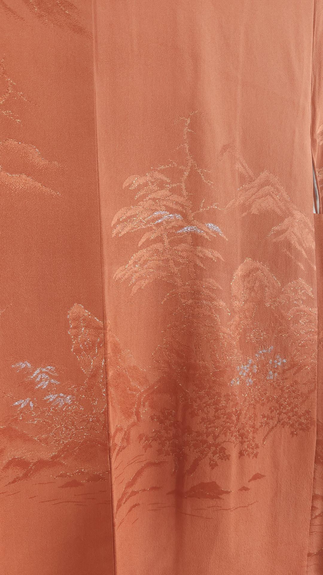 Orange Haori with silver landscape motifs