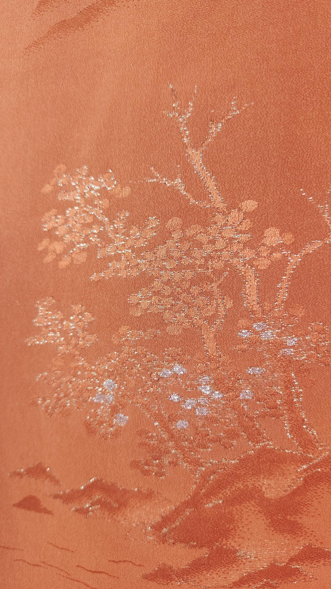 Orange Haori with silver landscape motifs