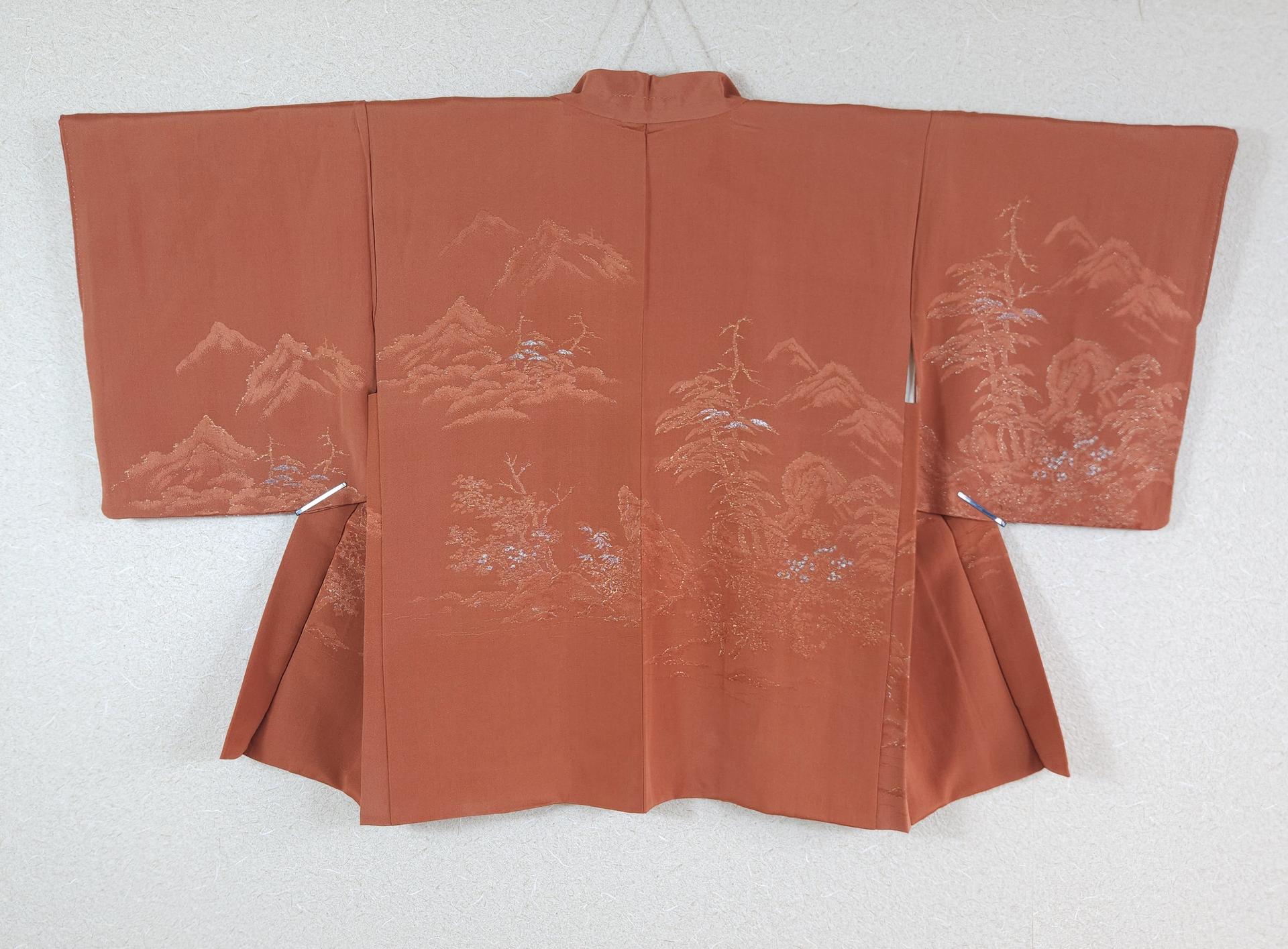 Orange Haori with silver landscape motifs