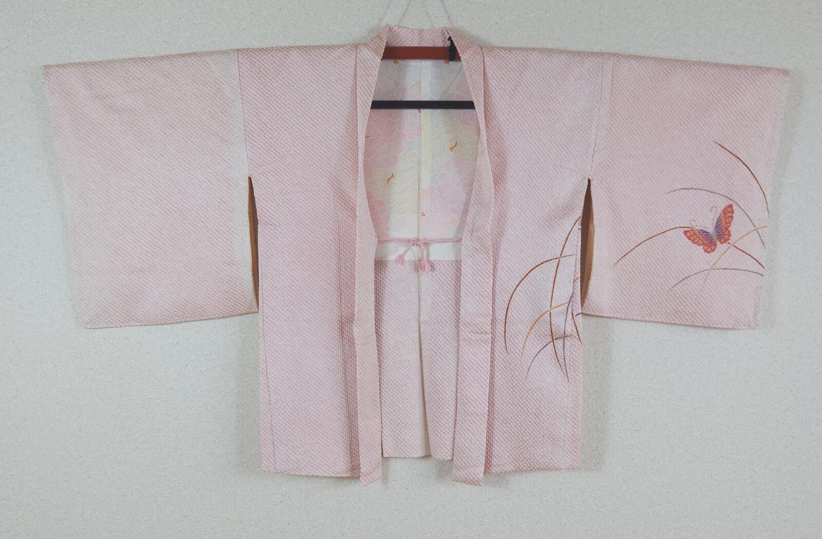 Pink Shibori Haori with flying butterflies