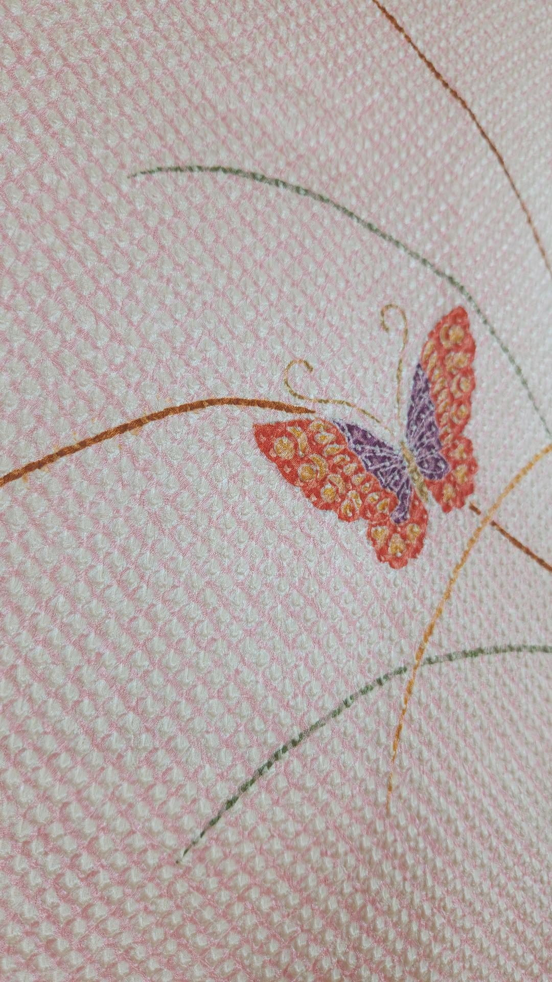 Pink Shibori Haori with flying butterflies
