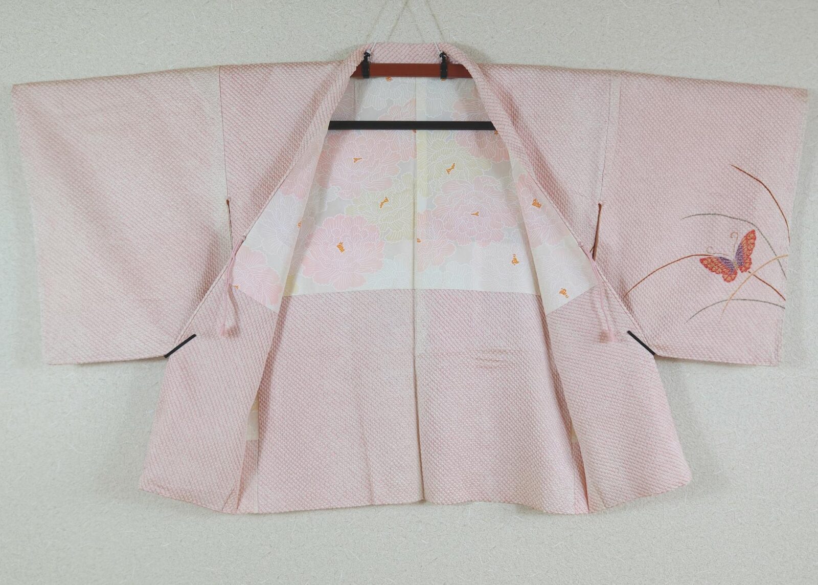 Pink Shibori Haori with flying butterflies