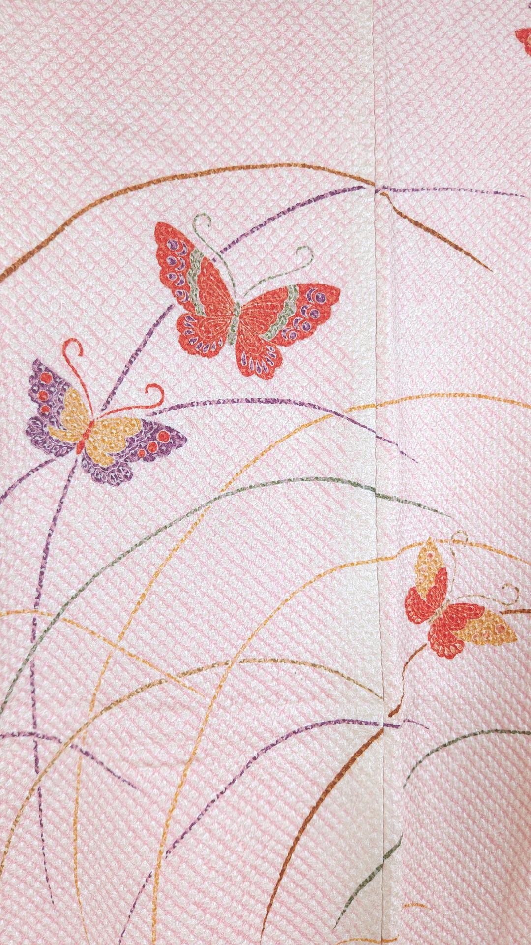 Pink Shibori Haori with flying butterflies