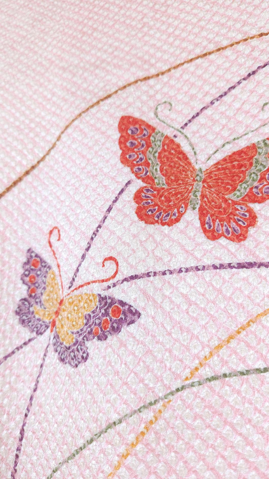 Pink Shibori Haori with flying butterflies