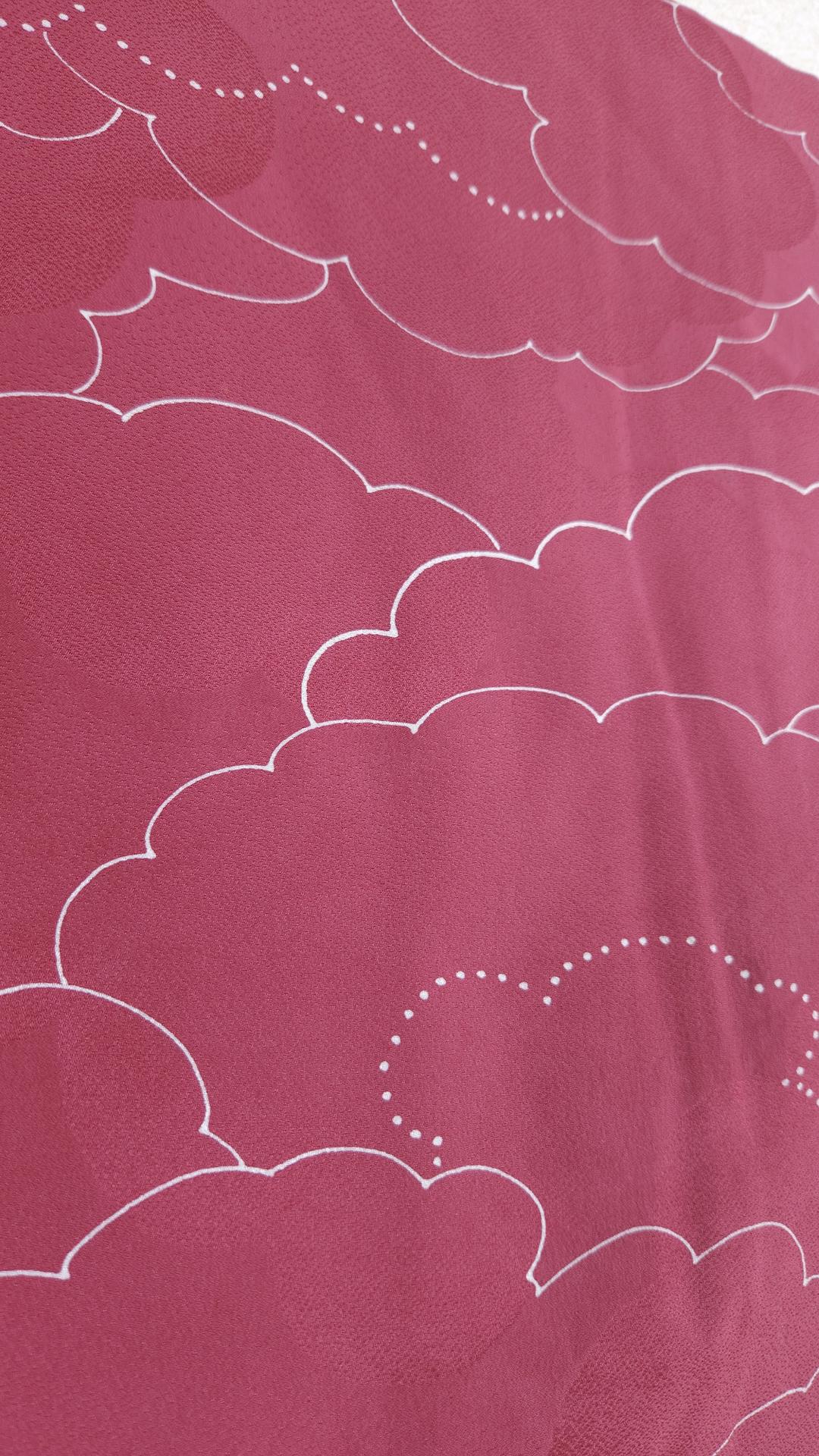Raspberry-colored Haori with cloud motifs