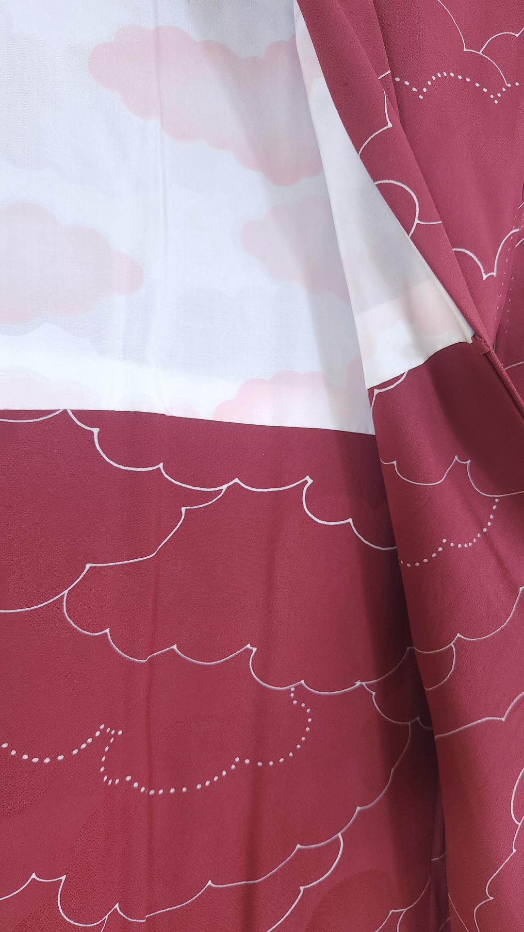 Raspberry-colored Haori with cloud motifs