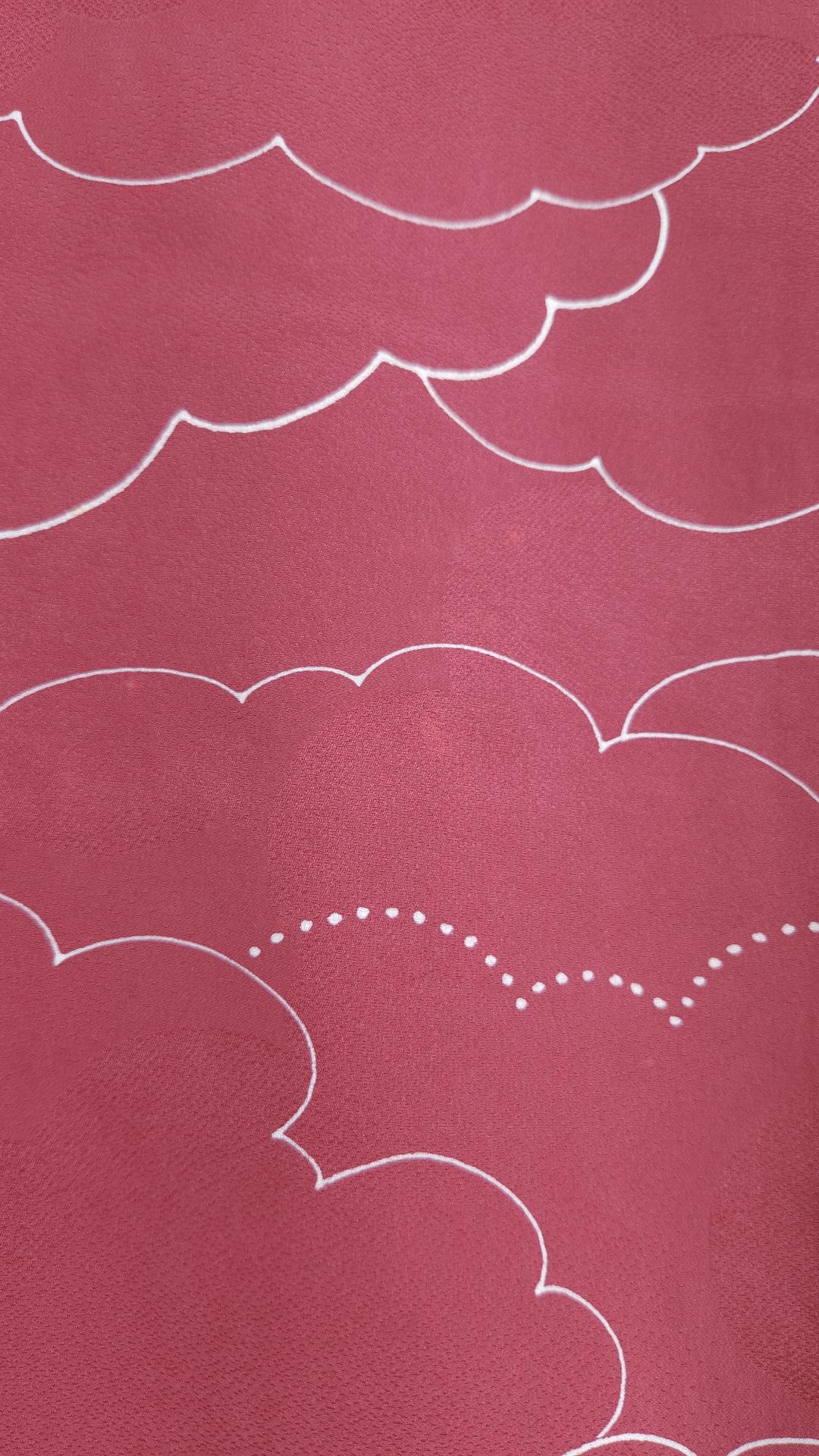 Raspberry-colored Haori with cloud motifs