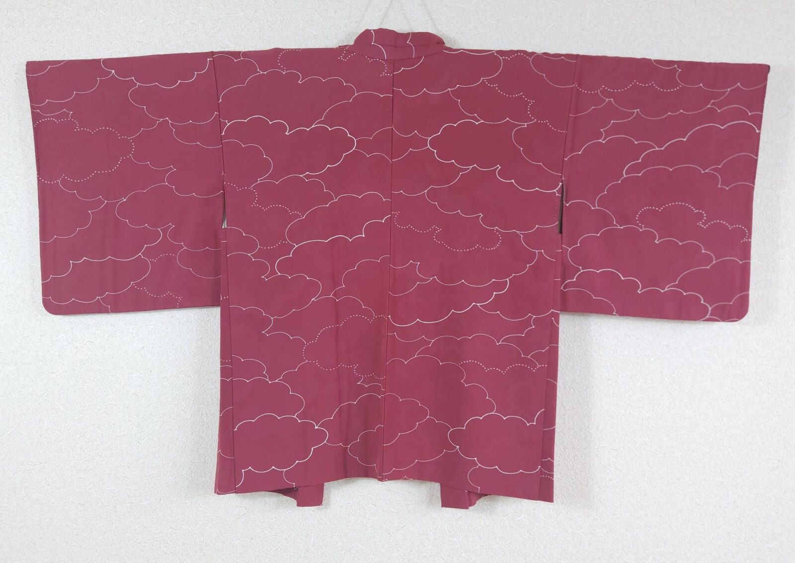 Raspberry-colored Haori with cloud motifs