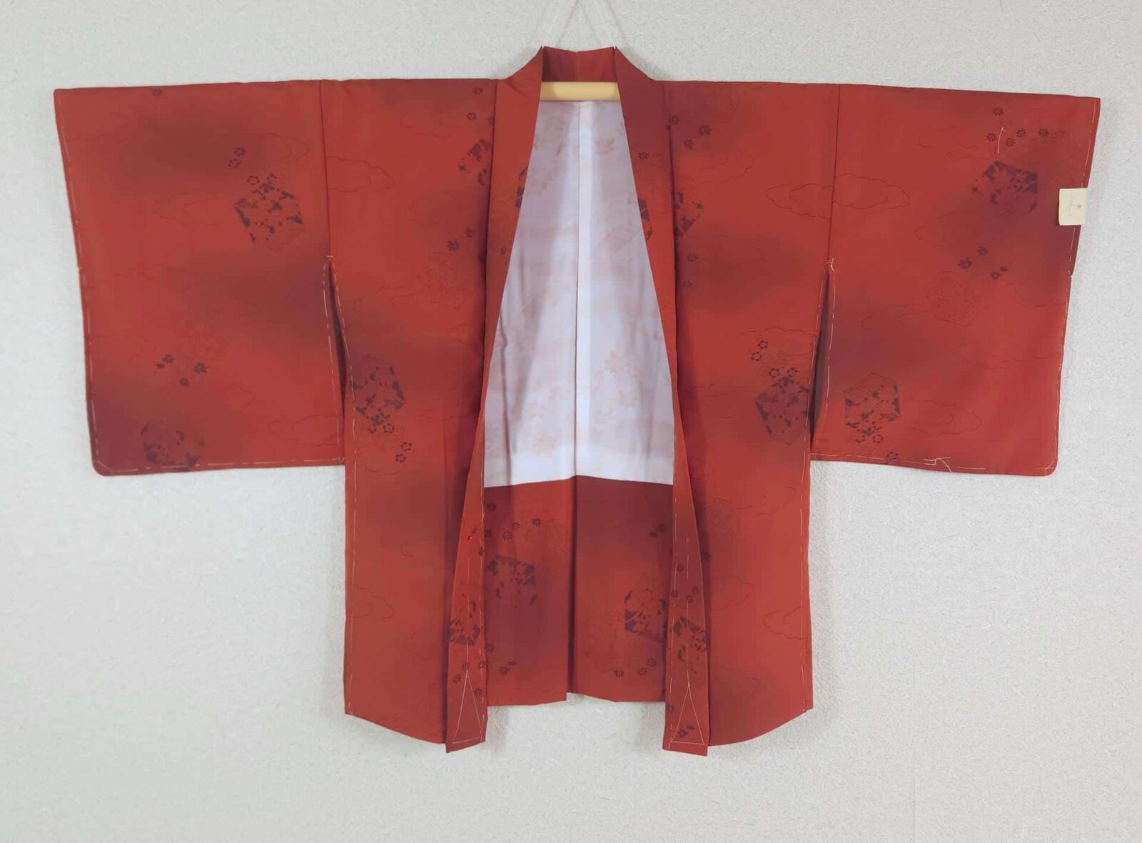 Red Haori with cloud and floral motifs