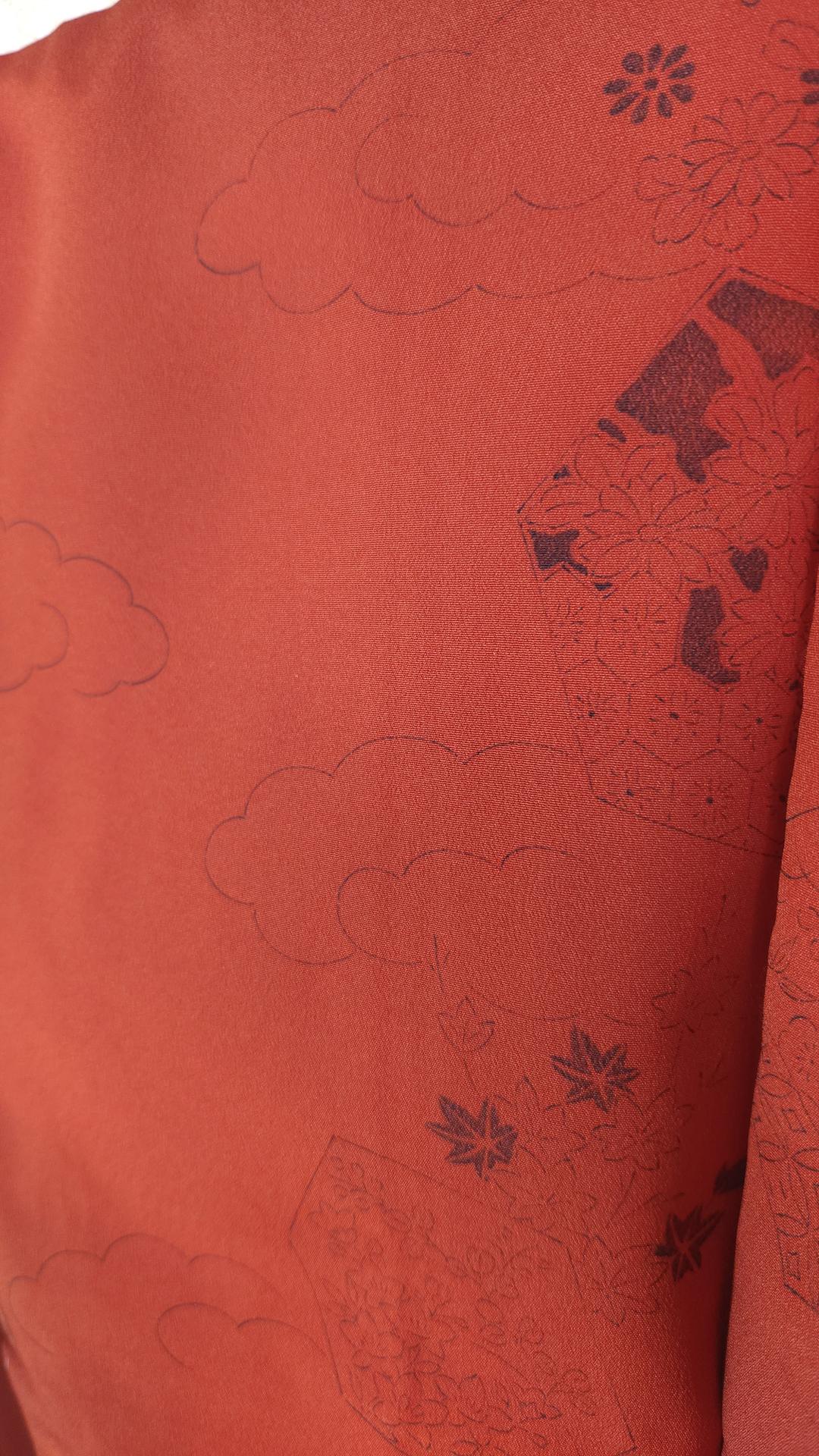 Red Haori with cloud and floral motifs