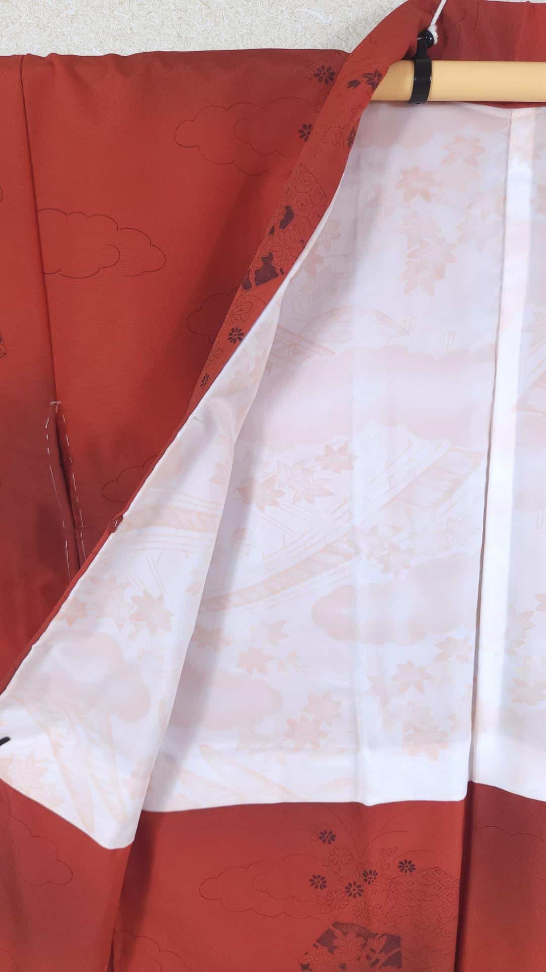 Red Haori with cloud and floral motifs