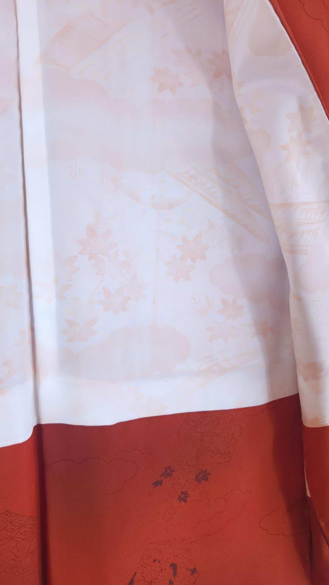 Red Haori with cloud and floral motifs