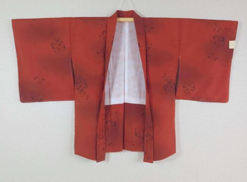Red Haori with cloud and floral motifs