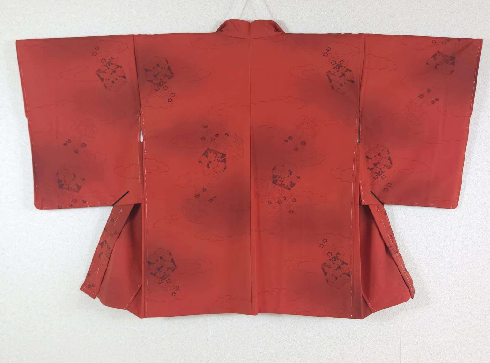 Red Haori with cloud and floral motifs