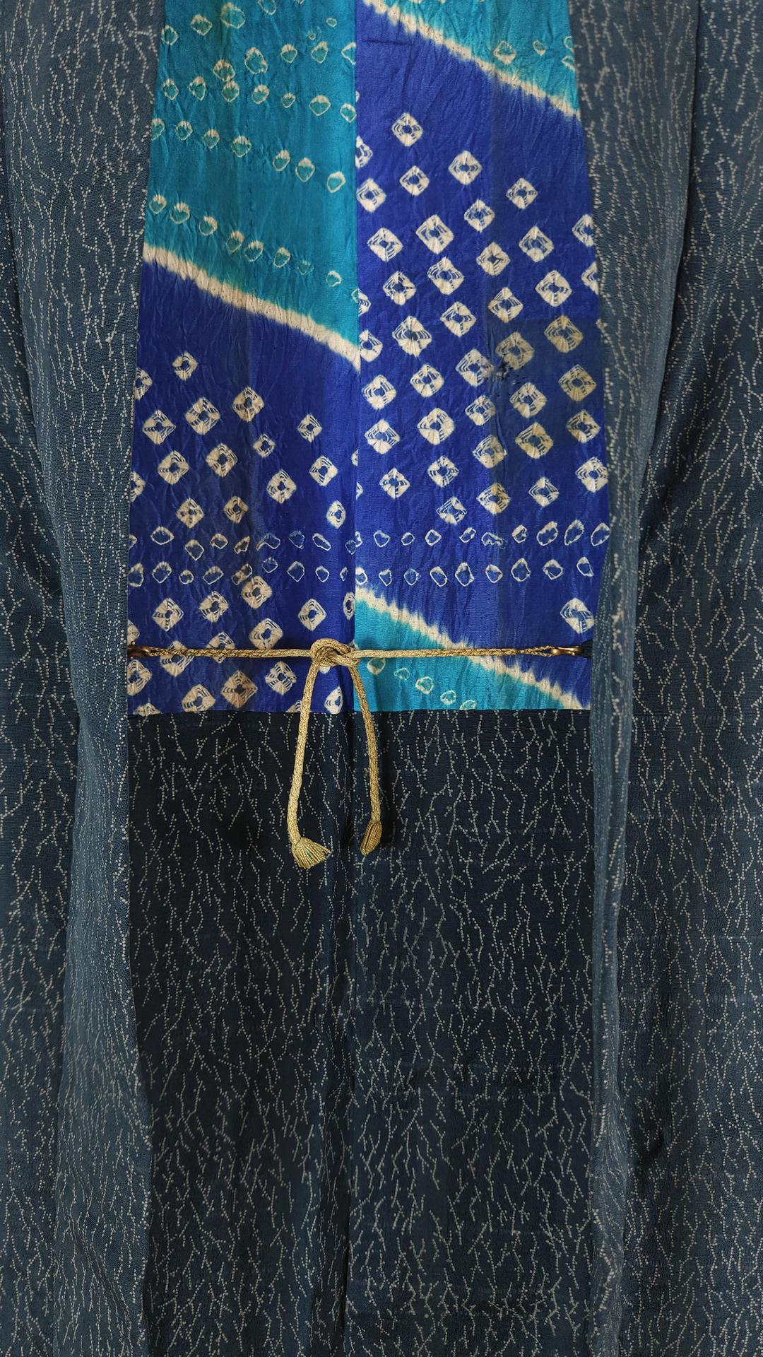 Teal blue Haori with Shibori lining