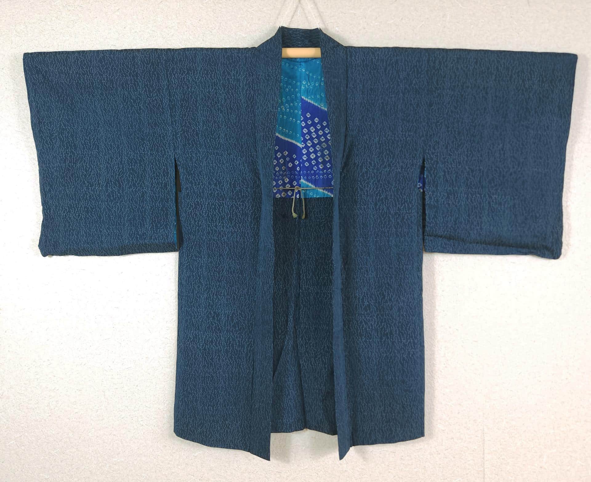 Teal blue Haori with Shibori lining