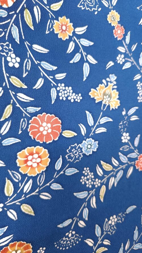 Teal blue Komon Kimono with floral motifs