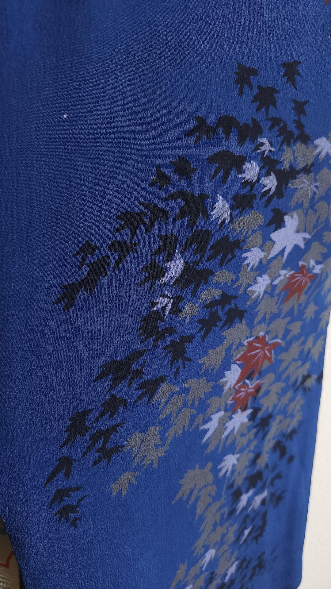 Vintage teal blue Haori with maple leaves