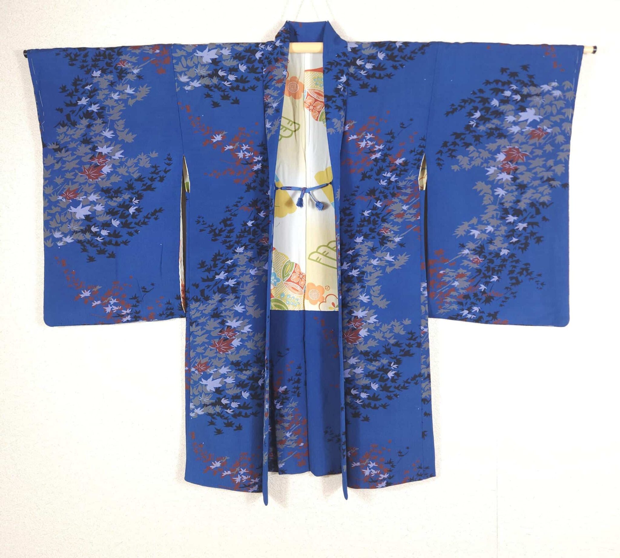 Vintage teal blue Haori with maple leaves