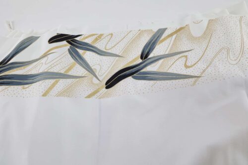 White Kimono Tanmono fabric with golden bamboo