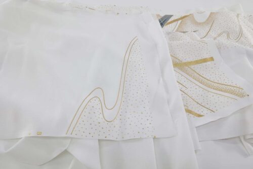 White Kimono Tanmono fabric with golden bamboo