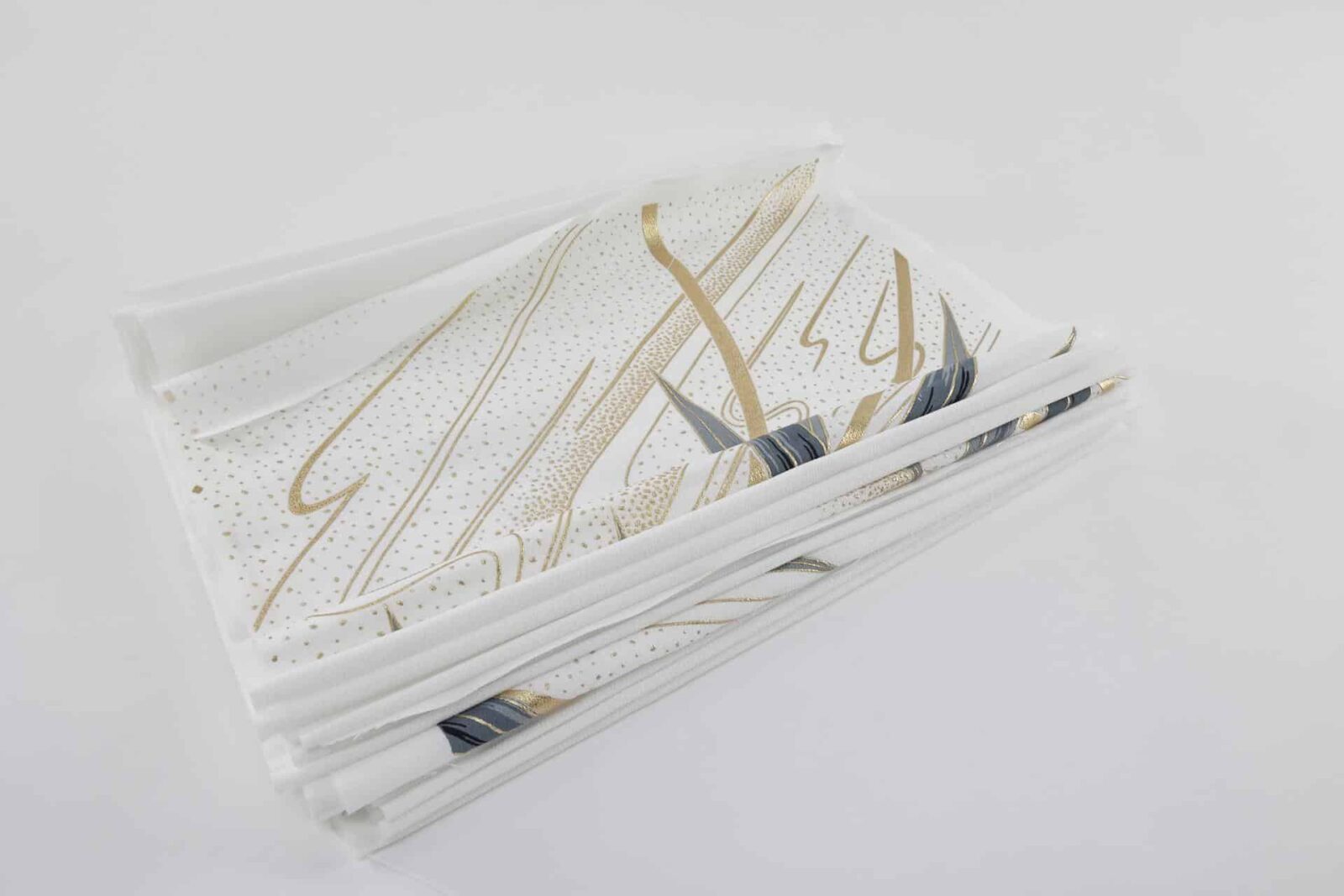 White Kimono Tanmono fabric with golden bamboo