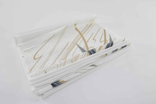 White Kimono Tanmono fabric with golden bamboo