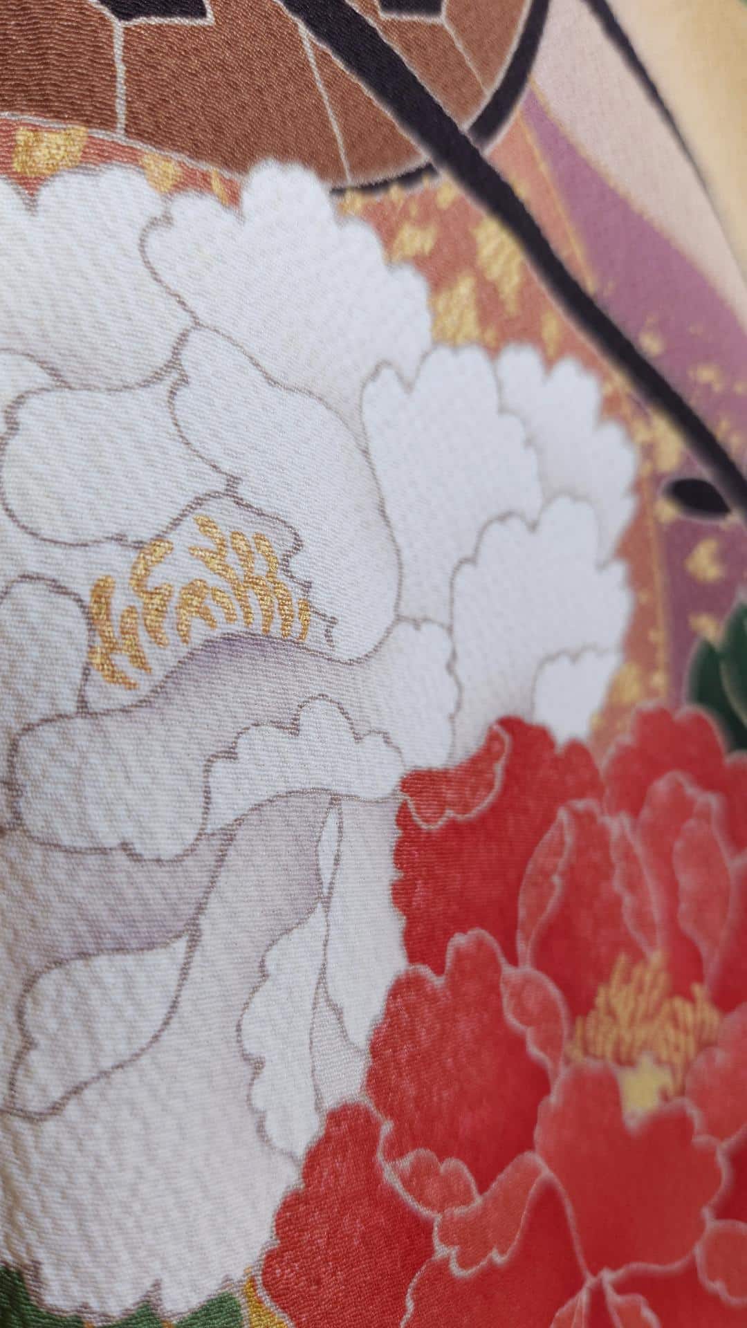 Yellow Houmongi with peonies and gold accents