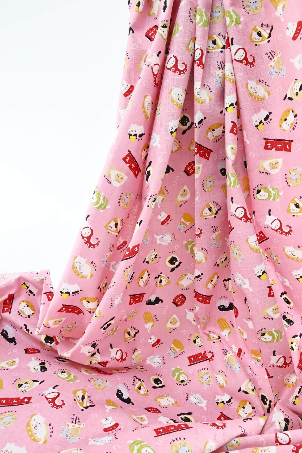 Japanese kawaii Oden Neko fabric pink background