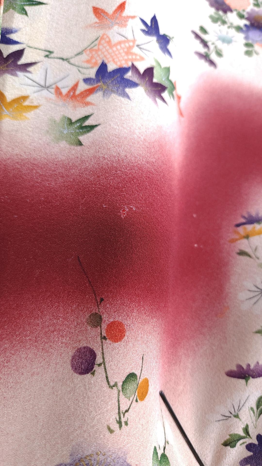 Antique burgundy Komon Kimono floral motifs