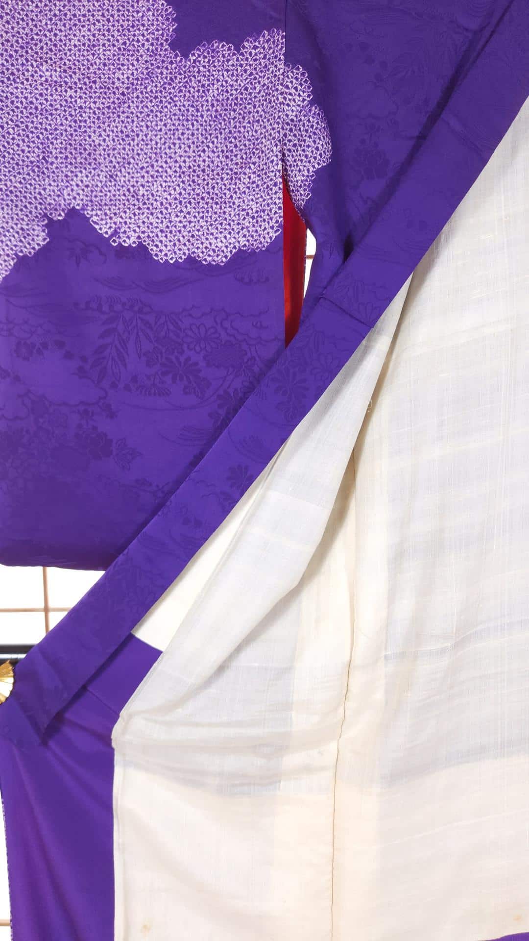 Antique purple Houmongi embroidery and Shibori