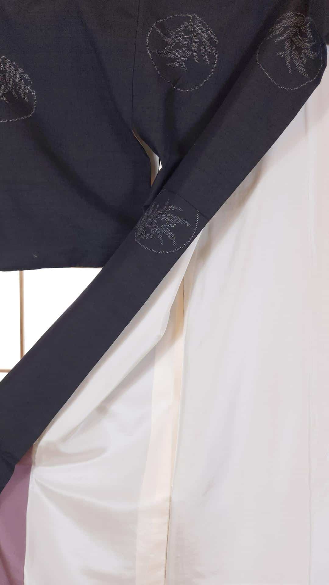 Black Tsumugi Kimono with bamboo leaves