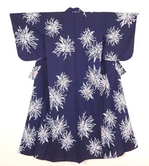 Blue cotton Yukata with chrysanthemums