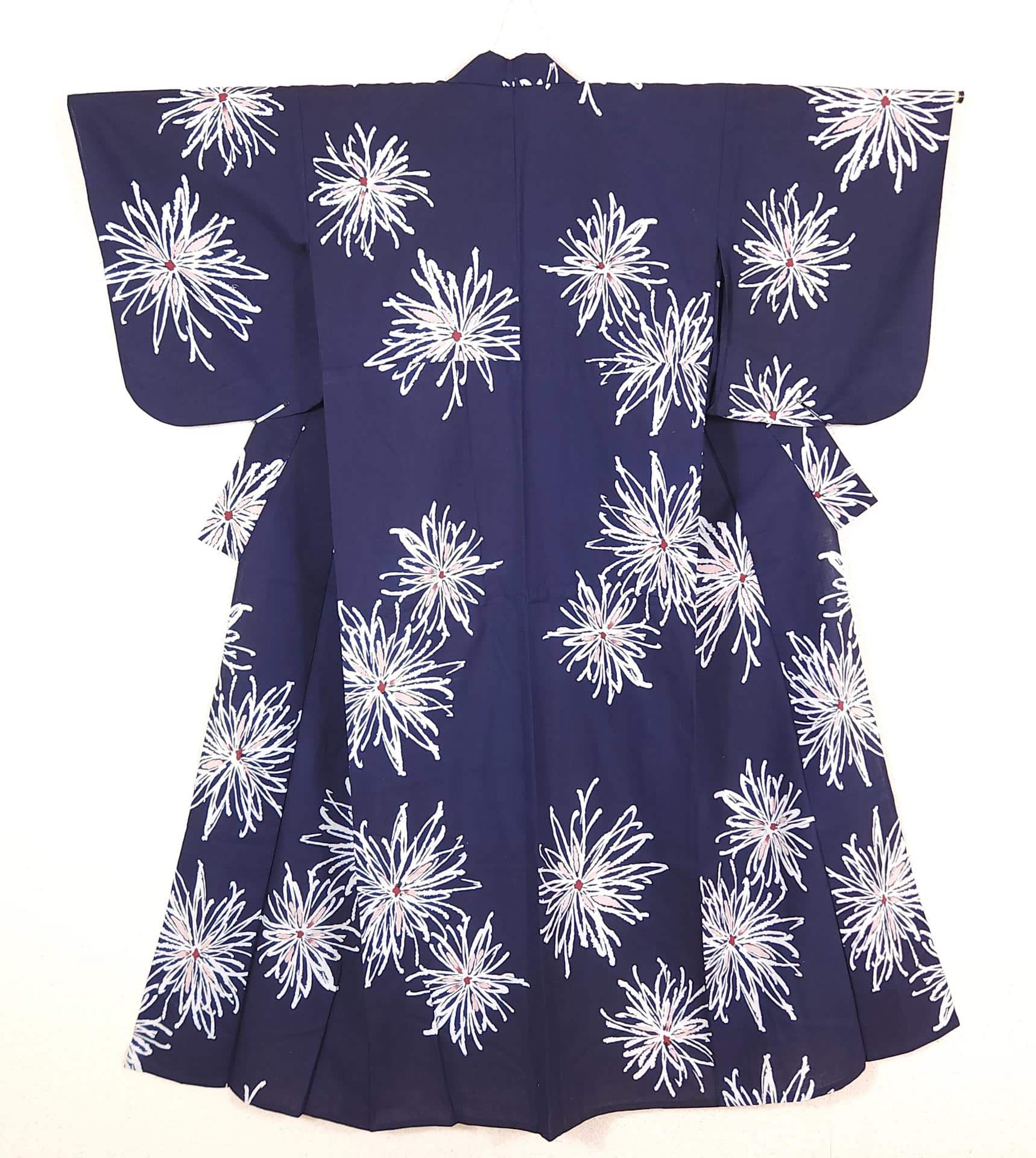 Blue cotton Yukata with chrysanthemums